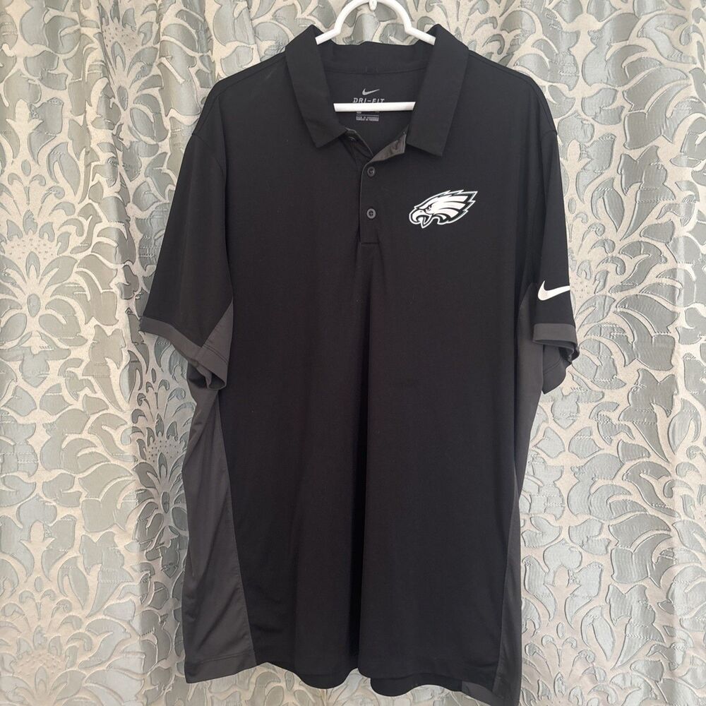 NFL Nike Philadelphia Eagles Collared S/S Shirt Dri-Fit L Polo Black Grey
